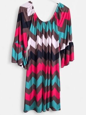 Moa Midi Dress in Teal, Fuchsia & Brown